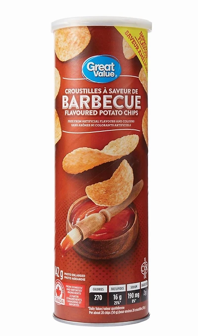 Croustilles de pomme de terre au barbecue en boîte de Great Value