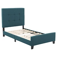 Cadre de lit double pour adulte CorLiving Ellery, rembourré en tissu, avec lattes et tête de lit capitonnée – Aucun sommier requis