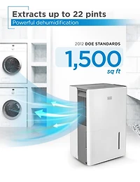 BLACK+DECKER 1500 pieds carrés. Fort. Déshumidificateur pour espaces et sous-sols de taille moyenne à grande, certifié Energy Star, BD22MWSA
