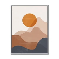 Designart Abstract Red Moon In Earth Toned Mountains II FLOAT FRAME WALL ART
