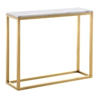 Boca Console with faux marble top and a stainless steel base in gold