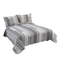Marina Decoration Rich Printed Embossed Pinsonic Coverlet Bedspread Ultra Soft Bedding Summer Quilt Set with Shams, Modern Grey Striped Pattern