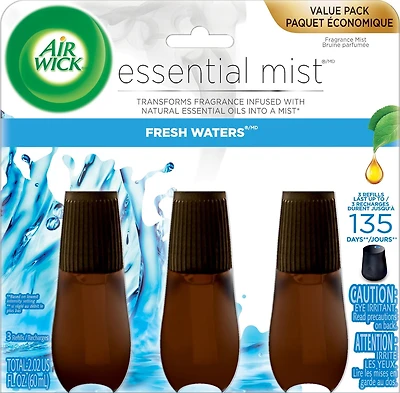 Recharge de diffuseur d'huile parfumée Air Wick Essential Mist, Brise d'eaux fraîches, 3 unité, Assainisseur d'air