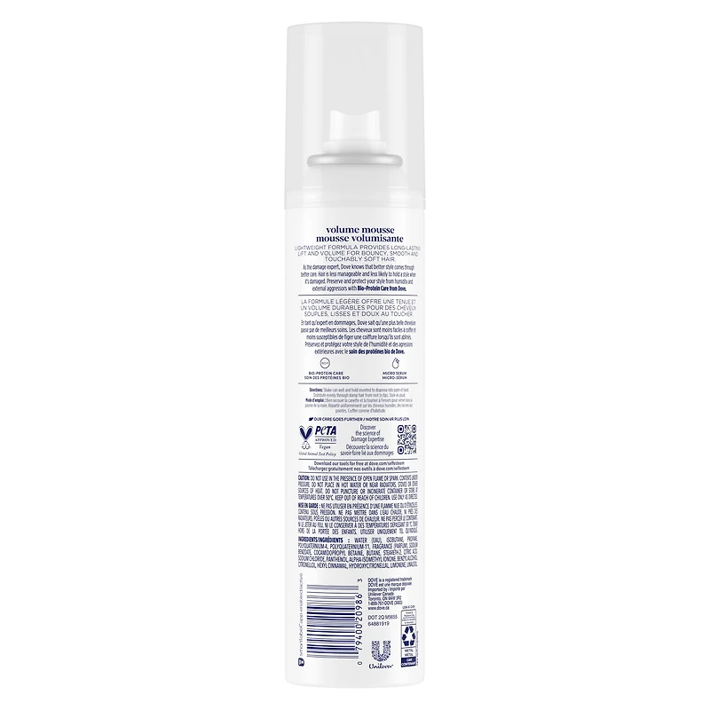 Dove Mousse Volumisante Tenue Flexible Ampleur et Volume Durables, 198 g