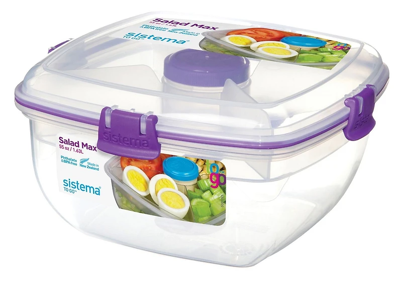Contenant pour la conservation des aliments Salade Max de Sistema To Go 1,63 L, Les couleurs variées