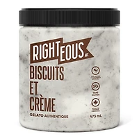 RT COOKIES & CREAM - FRENCH RIGHTEOUS GELATO BISCUITS ET CRÉME-Glace italienne à la vanille parsemée de gaufrettes au chocolat sans gluten.