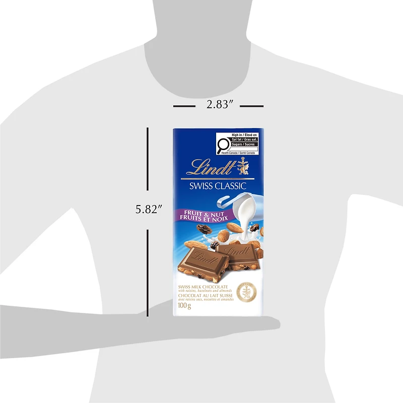 Chocolat au lait avec fruits et noix Lindt SWISS CLASSIC – Barre (100 g)