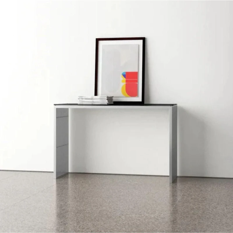 Table console Deanna Slate en acier inoxydable avec plateau en verre transparent