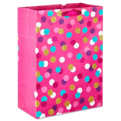 Très grand sac-cadeau Hallmark de 20 po (sarcelle, blanc, rose et or à pois scintillants sur rose) pour les fêtes, la fête des Mères, Pâques, les showers de mariage, les showers de bébé