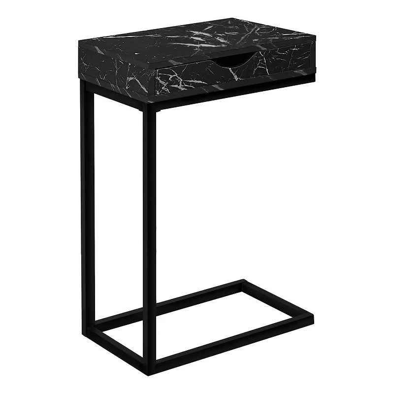 Monarch Specialties Table D'appoint, En Forme De C, Bout, Côté, Collation, Tiroir De Rangement, Salon, Chambre À Coucher, Métal, Stratifié, D'aspect Marbre Noir, Contemporain, Moderne