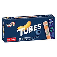 Yogourt en tube Yoplait 1 %, pêche et bleuet, collations au yogourt pour enfants, 56 g, 8 unités