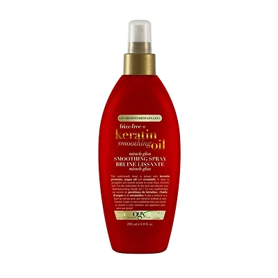 OGX Frizz-Free + Keratin Smoothing Oil Miracle Gloss Spray, 5 in 1, De-frizz Hair, Shiny Hair, Keratin, Argan Oil