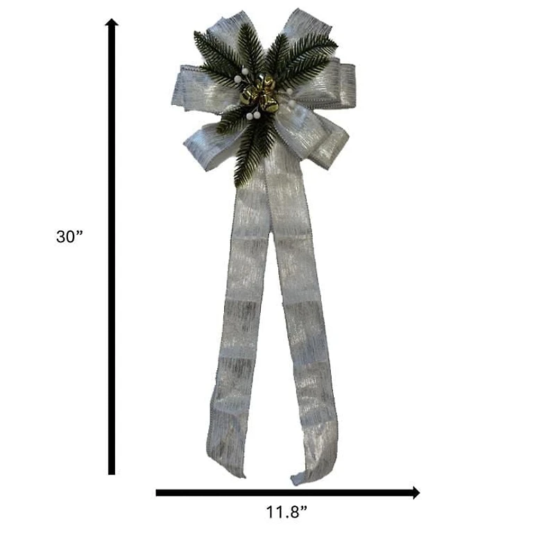 Noeud de Noël Holiday Time, 30 po, argent