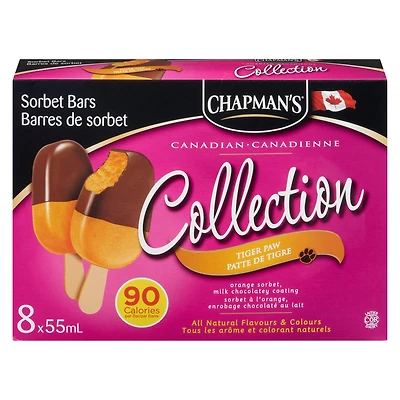 Chapman's Low Calorie Canadian Collection Tiger Paw Sorbet Bars in a Carton, 8 x 55mL