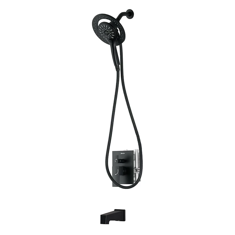 Robinet de bain-douche noir à pression équilibrée/inverseur 3 voie carré akuaplus(MD), douche à main aimantée 3 réglages avec pommeau et bec de bain