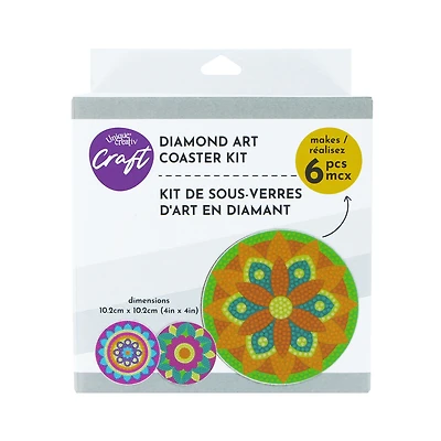 UNIQUE CREATIV CRAFT Diamond Art Coaster Kit – Flower, 6 pcs, Age 8+, Beginner, 10.2 cm