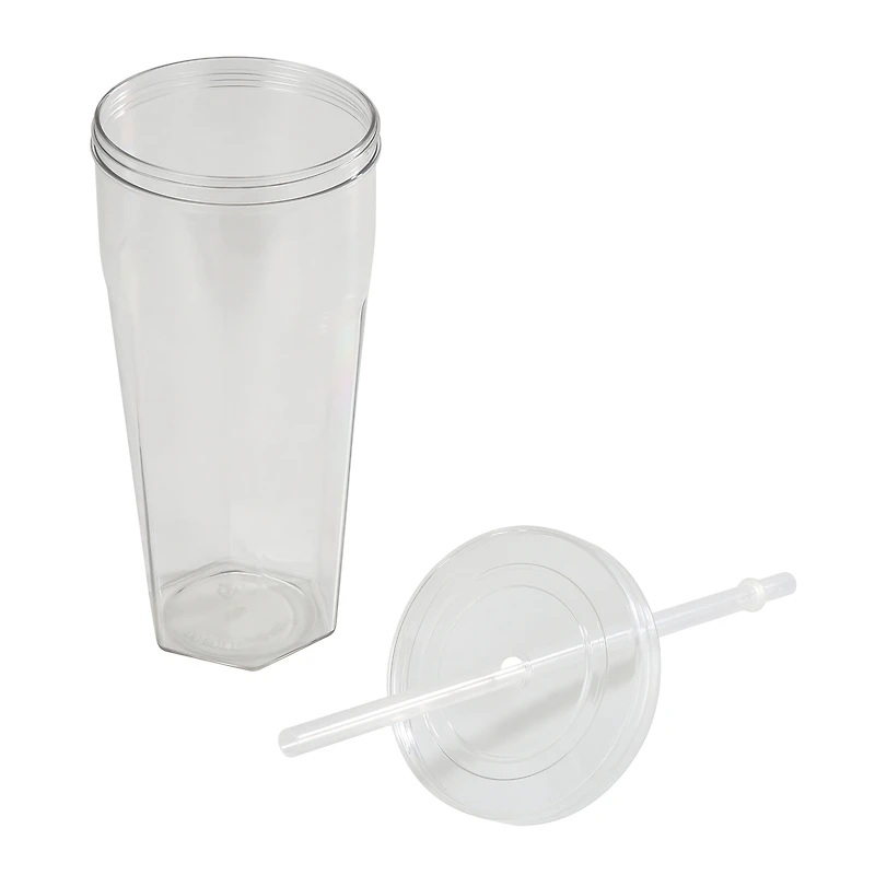 Mainstays 20oz Clear Plastic Tumbler with Screw Top Lid and Straw
