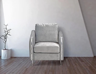 K-LIVING DAPHNE CHAISE EN VELOURS PELUCHE AVEC PIEDS CHROMÉS EN GRIS