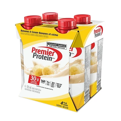 Frappé hyperprotéiné prêt à boire Premier Protein aux bananes et crème, 4 unités 325mL x 4 unités