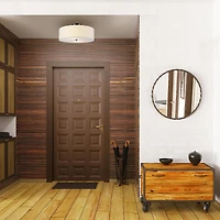 Globe Electric Kyle 2-Light Metal Flush Mount Ceiling Light, Dark Bronze, White Linen Shade, 60315
