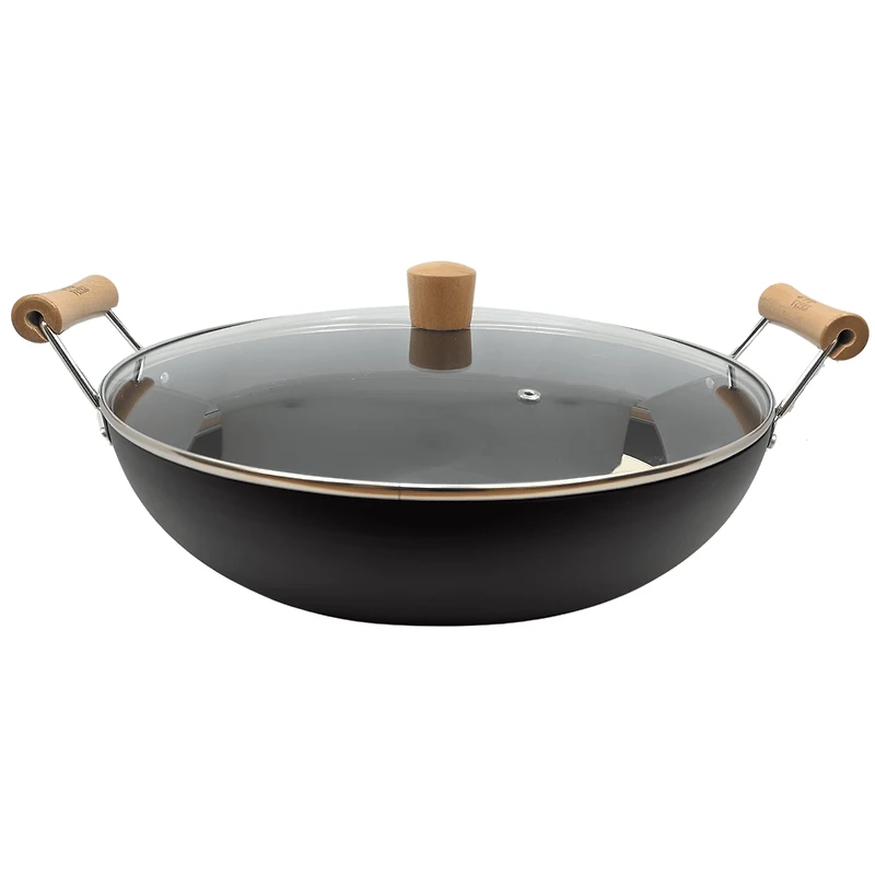 Wok en fer anodisé dur Verka, Karahi (Karahi), 36 cm, Avec Couvercle
