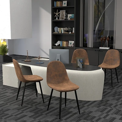Homy Casa Lot de 4 chaises de bureau rembourrées sans accoudoirs pour espace de travail à domicile, imitation daim brun