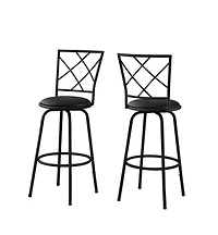 Monarch Specialties Tabouret De Bar, Lot De 2, Pivotant, Hauteur Bar, Métal, Pu D'aspect Cuir, Noir, Contemporain, Moderne