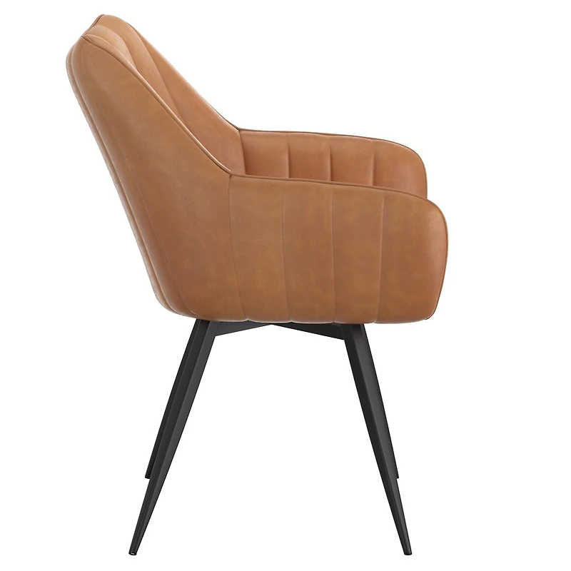 Modern Faux Leather & Metal Swivel Dining & Accent Chair, Set of 2 - Camel & Black