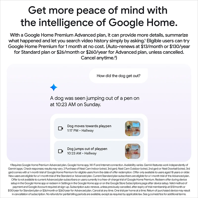 Google Nest Cam Indoor (Wired, 3rd Gen) - 2K Video and Gemini - Snow