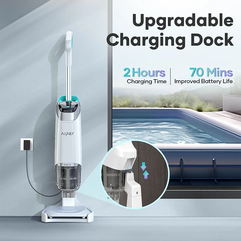 Aiper Pilot V2 Rechargeable Handheld Pool Vacuum Cleaner, for Above-Ground Inflatable Pools, Hot Tubs, Works with Pool Poles