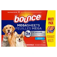 Bounce Pet Hair and Lint Guard Mega Dryer Sheets with Hair Fighters, Fresh Scent 180CT