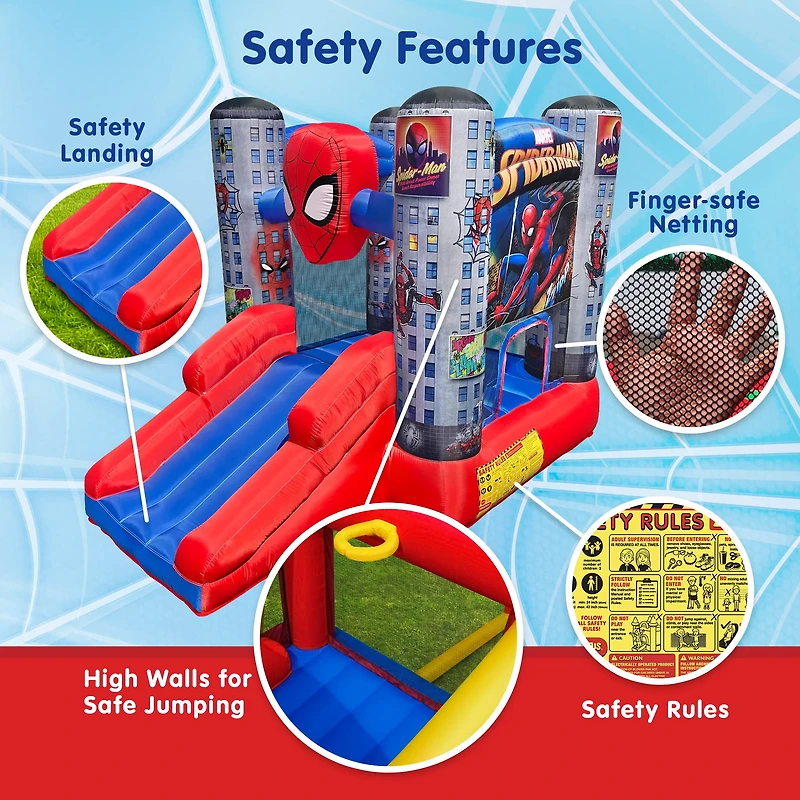 Funormous Disney Spider-Man Outdoor Bounce House with Slide, Plus Heavy Duty Air Blower with GFCI for Kids Ages 3-8 Years