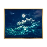 Designart Full Moon In Cloudy Night Sky II FLOAT FRAME WALL ART