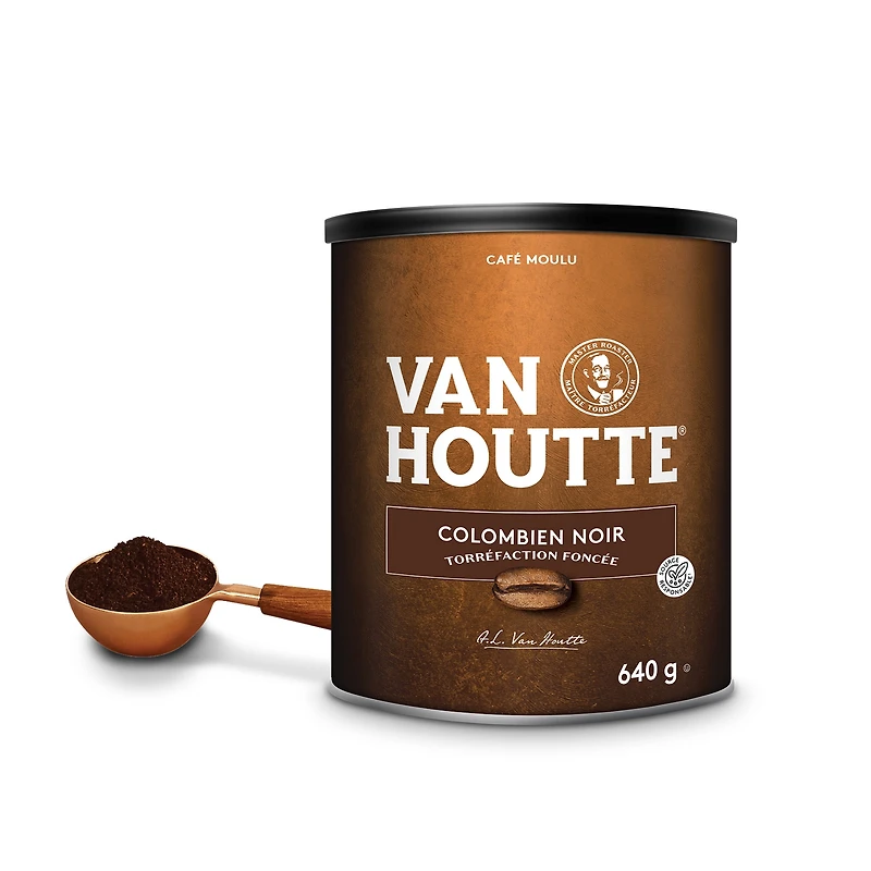 Café moulu colombien noir Van Houtte, torréfaction foncée 640 g