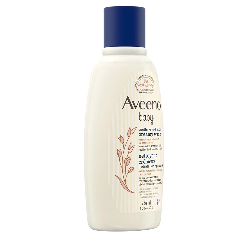 Aveeno Baby Nettoyant crémeux Hydratation apaisante pour la peau sensible - Avoine naturelle + vitamine E - Sans parfum, 236 ml