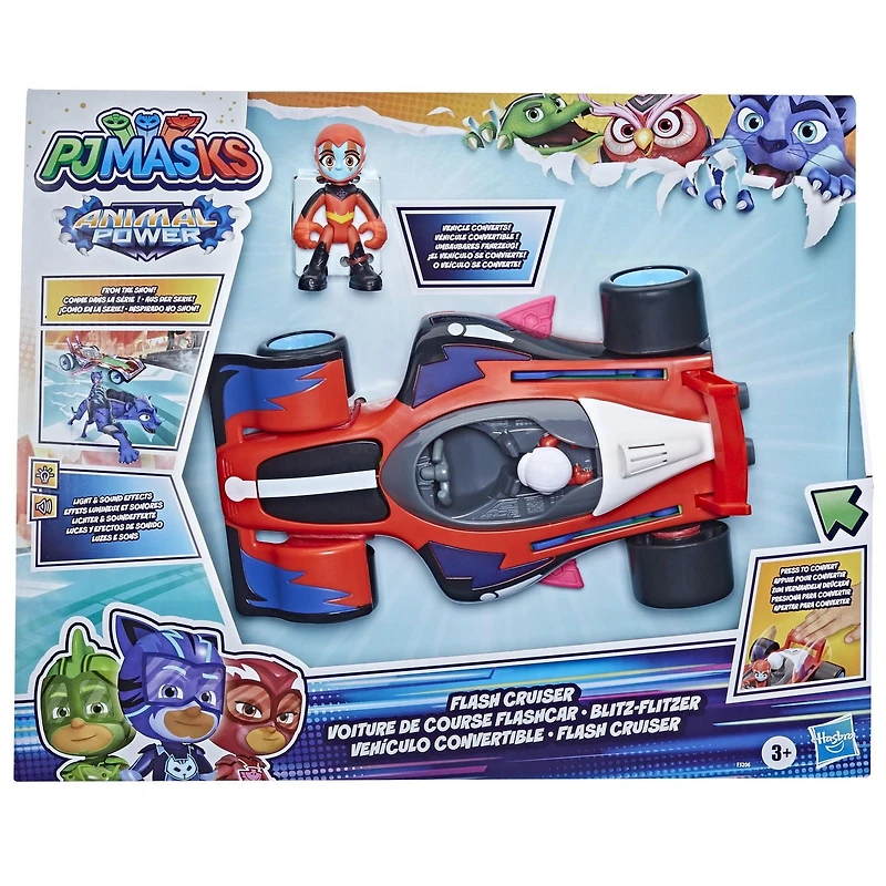 PJ Masks Animal Power Flash Cruiser Preschool Toy, Converting Car with Lights and Sounds, Vehicle and Action Figure for Kids Ages 3 and Up
