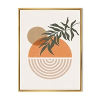 Designart Abstract Geometrical Sun and Moon With Leaf I FLOAT FRAME WALL ART