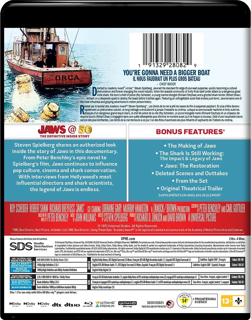 Jaws - 50th Anniversary Edition (4K UHD + Blu-Ray), directed by Steven Spielberg [1975]