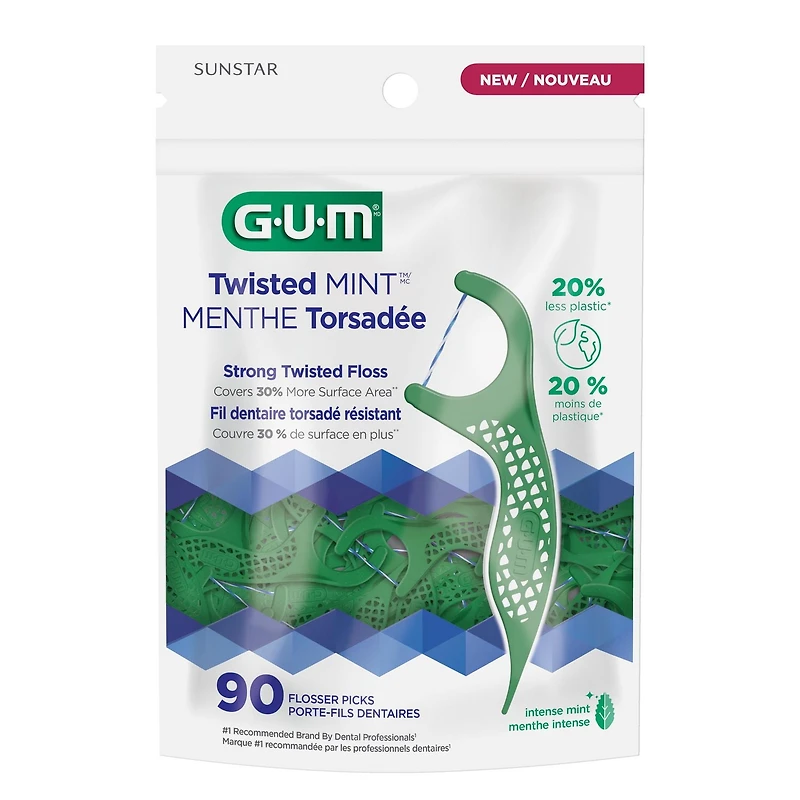 GUM® Twisted Mint™ Flosser, Strong Twisted Floss Covers 30% More Surface Area
