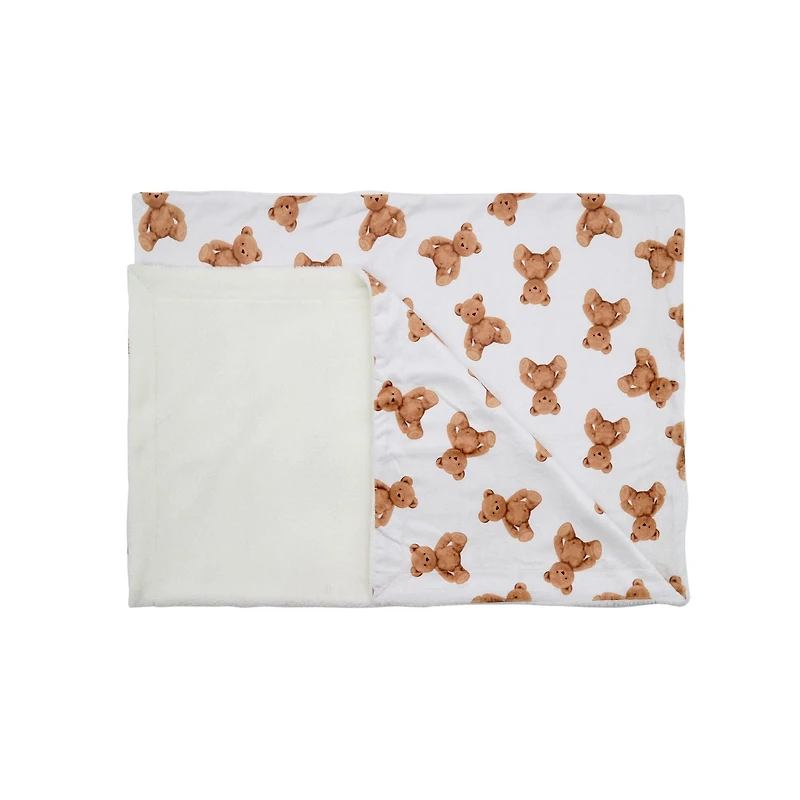 Couverture réversible en flanelle polaire douce et chaude pour enfants, motif ours en peluche marron, 101 x 127 cm