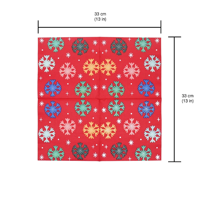 Serviettes de table en papier multicolores effet métallisé de Noël – Tinsel Town, 33 x 33 cm, 24 pièces, Holiday Time