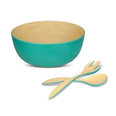 Bamboo Maple Winter Green Bowl 23cm and Salad Server Set