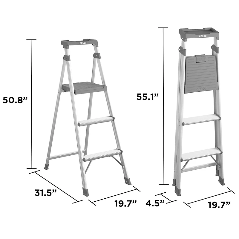 COSCO 3 Step Connection Step Stool ( White & Gray, 8ft 10in Max Reach)