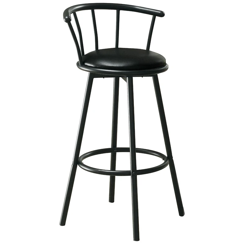 Monarch Specialties Tabouret De Bar, Lot De 2, Pivotant, Hauteur Bar, Métal, Pu D'aspect Cuir, Noir, Contemporain, Moderne