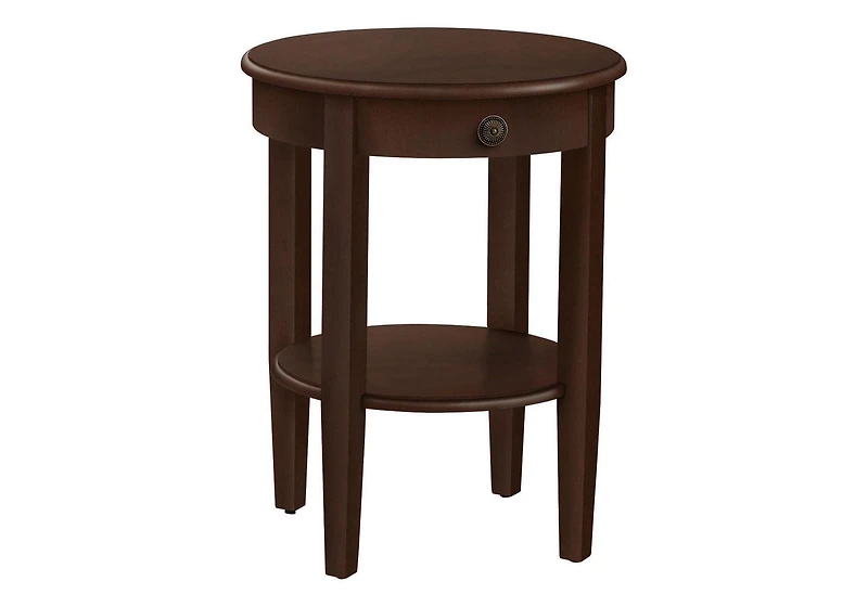 Monarch Specialties Table D'appoint, 2 Niveaux, Bout, Table D'appoint, Rond, Table De Nuit, Chambre À Coucher, Lampe, Placage Brun, Transitionnel