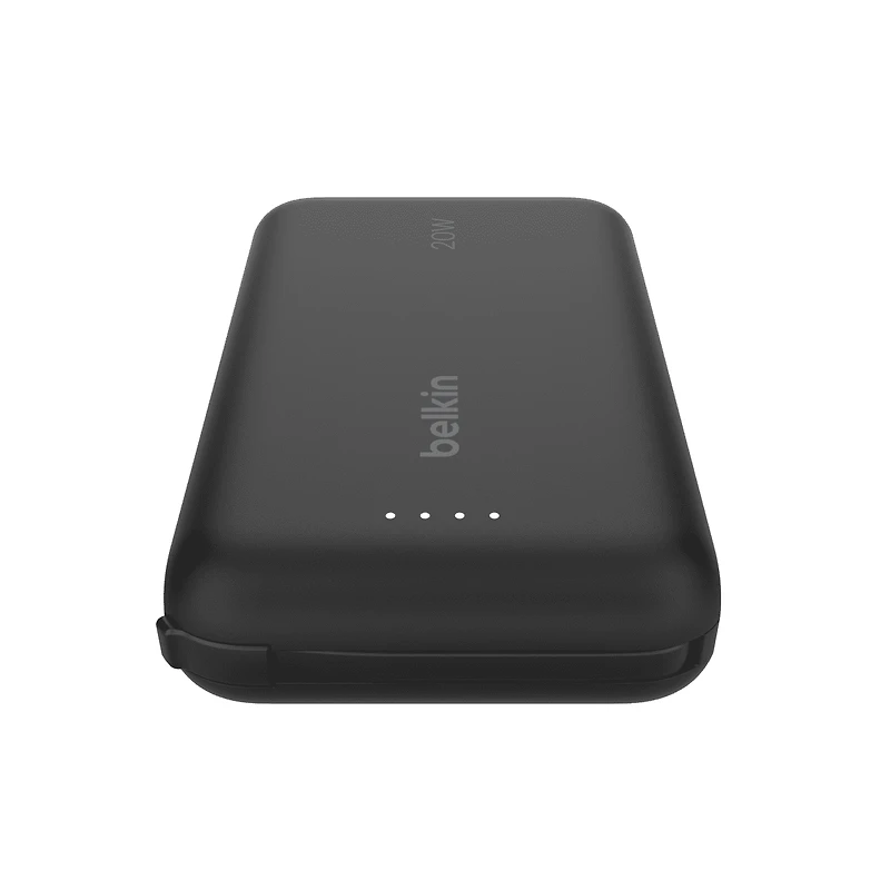 Belkin BoostCharge Portable Power Bank, 2.2in/5.7cm Integrated Cable 10,000mAh PD 20W Fast Charge USB-C Power Delivery, Portable iPhone Charger for iPhone 15 Series, iPad Pro, Galaxy S24 & More Black, BEL 10K 20W CABLE PWRBNK BLK