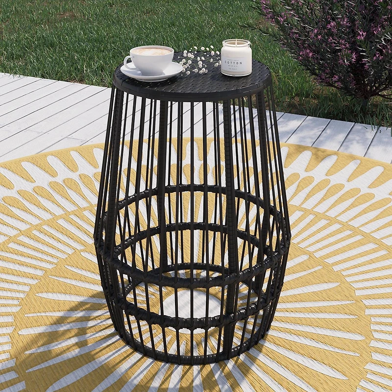 Table d’appoint en osier pour patio HOMETRENDS – Noir