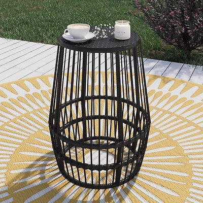 Table d’appoint en osier pour patio HOMETRENDS – Noir