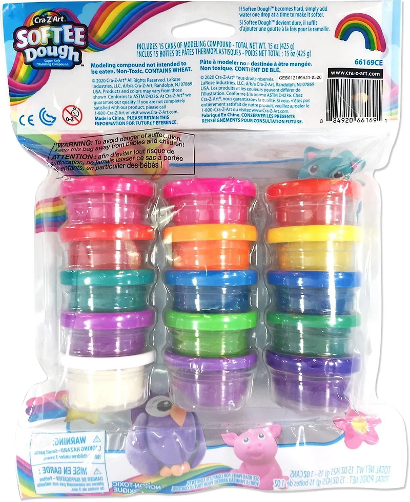 Cra-Z-Art Softee Dough 15 Piece Super Party Pack, Rainbow Coloured Moulding Dough Kit for Kids