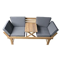 Deko Living Banc de patio/chaise longue d'extérieur en bois d'acacia avec table centrale rabattable et panneaux latéraux